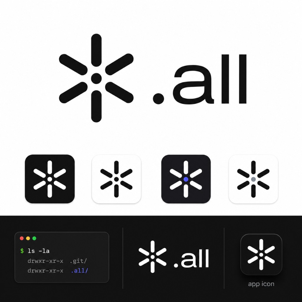 The .all logo — a dot at the center of an asterisk, beside the wordmark ".all"
